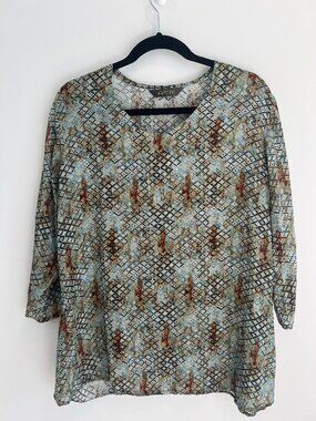 APNY Lightweight Abstract Print Casual V-Neck Blouse